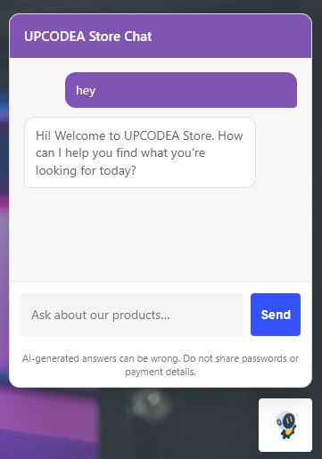 Το chat widget του UPCODEA Store Chat ανοιχτό σε κατάστημα WooCommerce